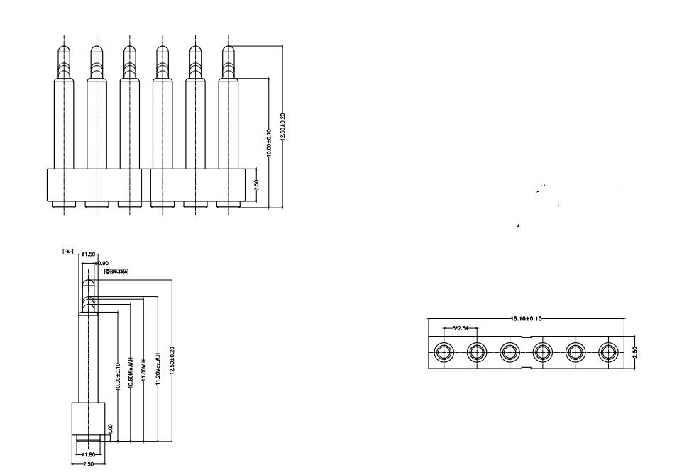 6P 2.54mm pitch pogo pin connector Height=12.5mm